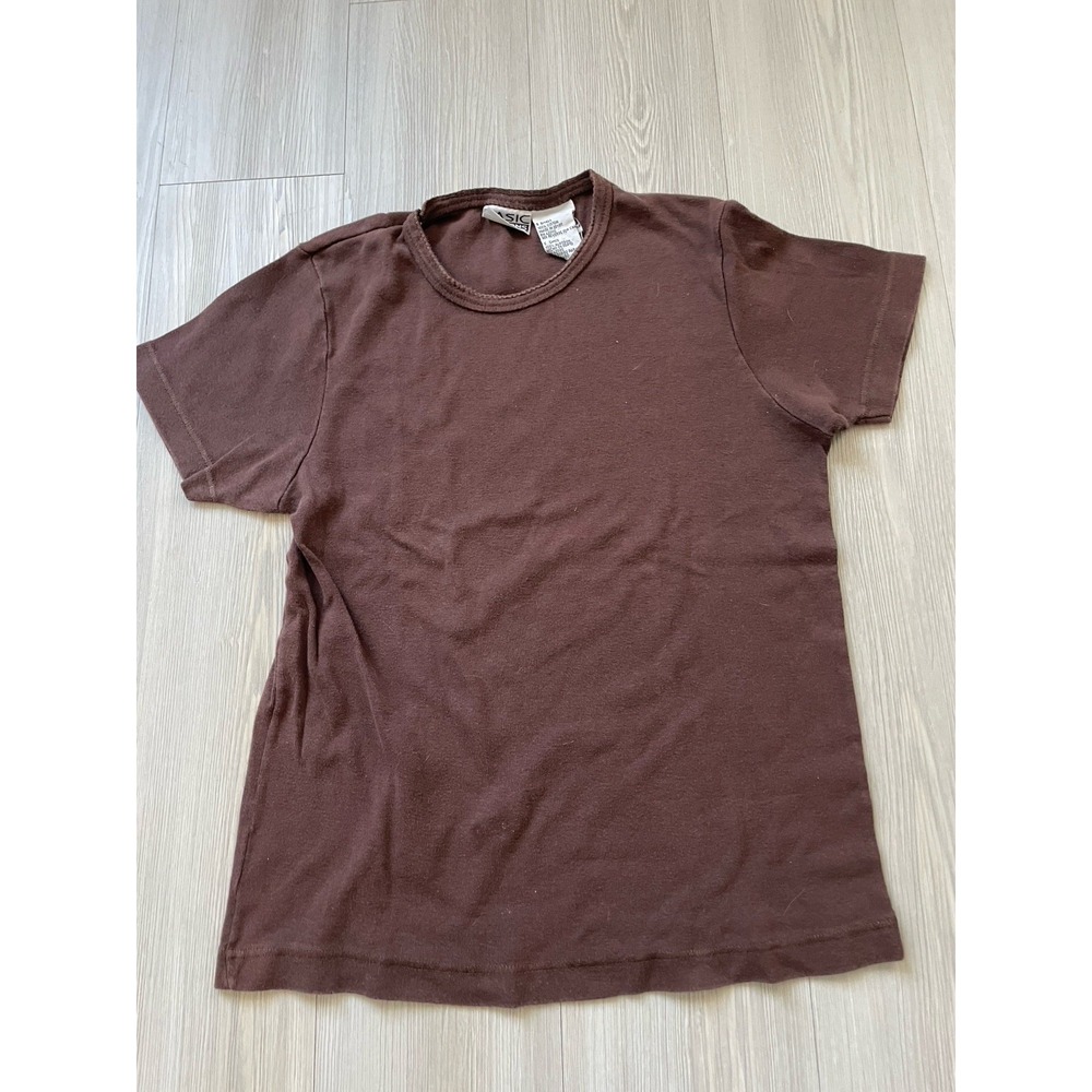 Basic Edition Vintage Chocolate Brown Size Small Tee with Embroidered Collar